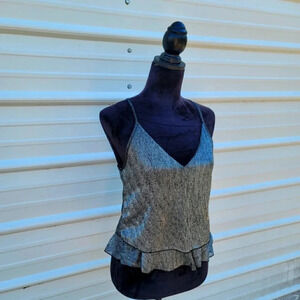 Love Culture Cropped Ruffle Silver Black Metallic Spaghetti Strap S Womens Top